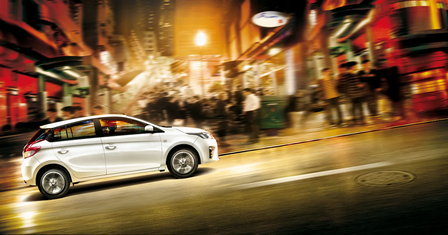 Toyota Yaris in motion at night