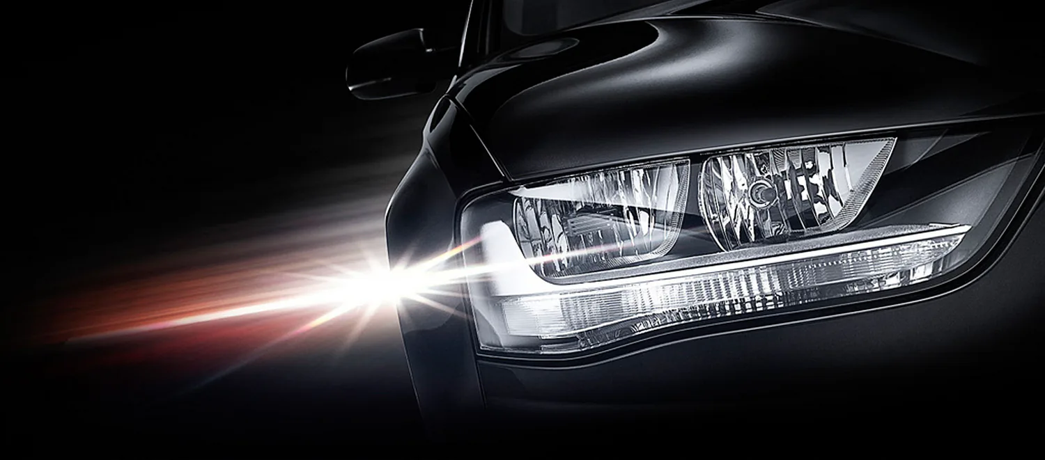 Automotive headlight detail with light flare